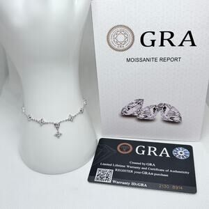 GRA Certified Moissanite Station Bracelet 925 Sterling Silver D Color 3mm New